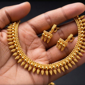 Traditional Gold Plated Beaded Choker Necklace Set with Matching Earrings for Women