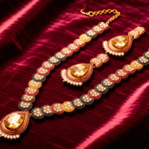 Traditional Kundan Gold-Plated Necklace Set with Matching Earrings for Women