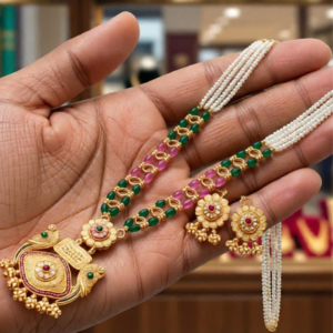 Traditional Beaded Temple Pendant Necklace Set with Matching Earrings for Women